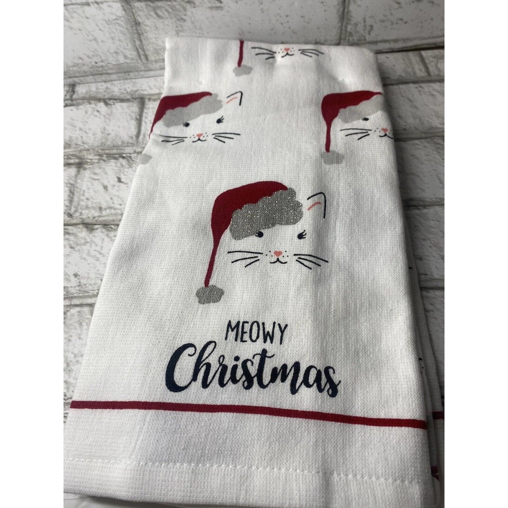 Set of 2 Christmas Cat Kitchen Towels Meowy Christmas Cats NEW